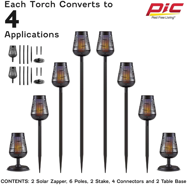 Alt view image 3 of 7 - Bug Zapper, 600V Solar Powered Insect Trap & Fly Zapper for Outdoor Use, LED Flickering Flame, Activates Automatically in Dark, Weatherproof Outdoor Fly Trap, Kills Bugs on Contact, Twin Pack