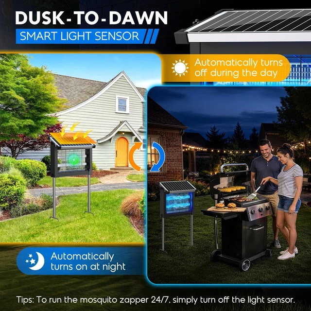 Alt view image 3 of 7 - apper Outdoor with Projector Lights, Waterproof Mosquito Zapper, 4500V Electric Bug Zapper Indoor with Smart Light Sensor, Mosquito Trap Fly Zapper for Patio Backyard Kitchen RV Camping