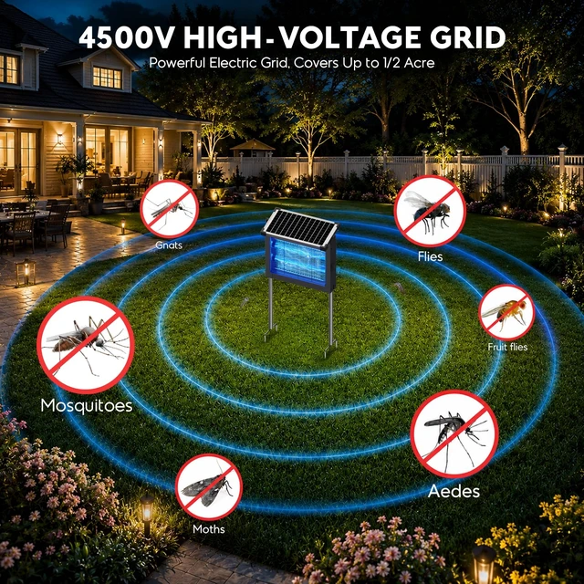 Alt view image 4 of 7 - apper Outdoor with Projector Lights, Waterproof Mosquito Zapper, 4500V Electric Bug Zapper Indoor with Smart Light Sensor, Mosquito Trap Fly Zapper for Patio Backyard Kitchen RV Camping