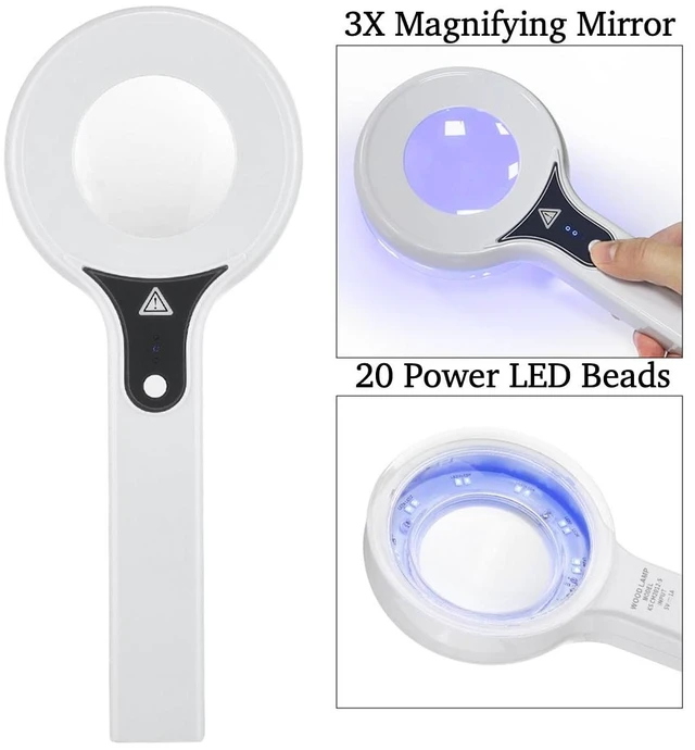 Alt view image 6 of 7 - Portable Woods Lamp, Professional Woods Lamp Skin Analyzer, Rechargeable Pet Urine Detector, Built-in 3X Magnifying Mirror for Facial Skin Condition Test, w/Light Shield & Pouch
