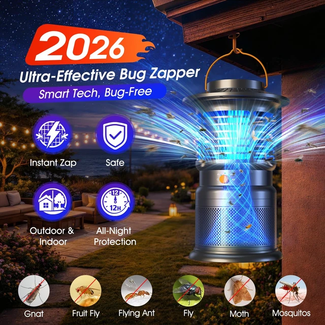 Alt view image 2 of 7 - Cordless Fly Trap, Rechargeable 10000mAh Mosquito Trap & Bug Zapper for Indoor Outdoor Use, Auto Light Sensor, 2-in-1 Suction & Electric Grid, IPX5 Waterproof for Patio, RV, Camping