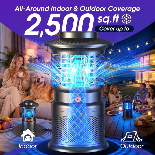 Alt view image 6 of 7 - Cordless Fly Trap, Rechargeable 10000mAh Mosquito Trap & Bug Zapper for Indoor Outdoor Use, Auto Light Sensor, 2-in-1 Suction & Electric Grid, IPX5 Waterproof for Patio, RV, Camping