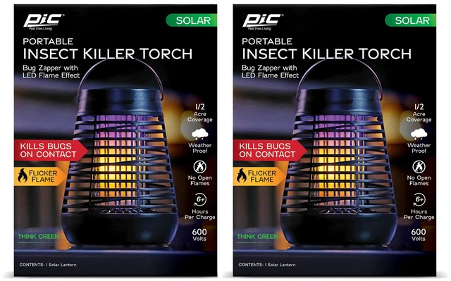 Alt view image 2 of 7 - Portable Solar Insect Killer Torch (FLPT), Bug Zapper and Flame Accent Light, Kills Bugs on Contact - Twin Pack