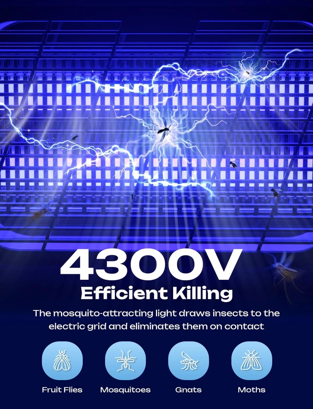 Alt view image 4 of 7 - 20W Indoor Bug Zapper Electric Insect Killer Black | 4300V Killing Shock, EPA Registered, Collection Tray, 2026 Upgraded Mesh, Quiet Operation