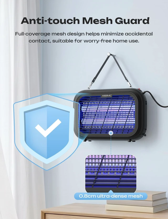 Alt view image 7 of 7 - 20W Indoor Bug Zapper Electric Insect Killer Black | 4300V Killing Shock, EPA Registered, Collection Tray, 2026 Upgraded Mesh, Quiet Operation