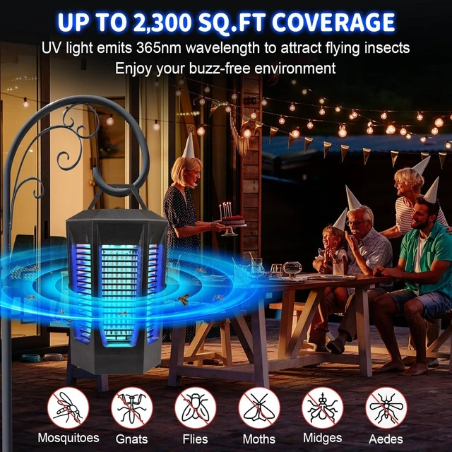 Alt view image 2 of 7 - Bug Zapper, 4200V Electric Mosquito Lamp, High Powered Insect Fly Trap, Gnat Moth Fruit Fly Catcher, 2300 Sq. Ft. Coverage IPX4 Waterproof for Home, Outdoor and Indoor