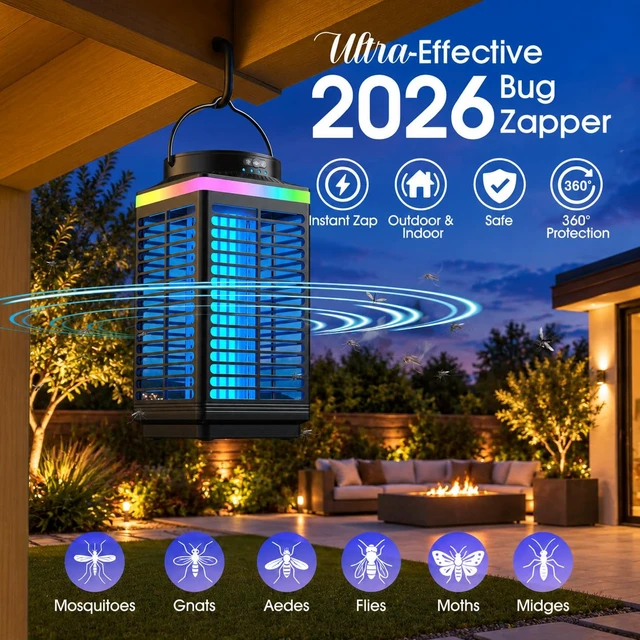 Alt view image 2 of 7 - Bug Zapper Outdoor, 4-in-1 4200V Electric Mosquito Zapper, Rechargeable Bug Zapper Cordless Fly Zapper with 5000mAH Battery, Waterproof IP67, Wireless & Portable Insect Zapper