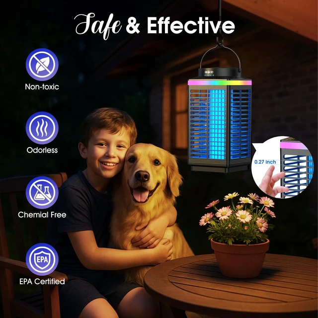 Alt view image 5 of 7 - Bug Zapper Outdoor, 4-in-1 4200V Electric Mosquito Zapper, Rechargeable Bug Zapper Cordless Fly Zapper with 5000mAH Battery, Waterproof IP67, Wireless & Portable Insect Zapper