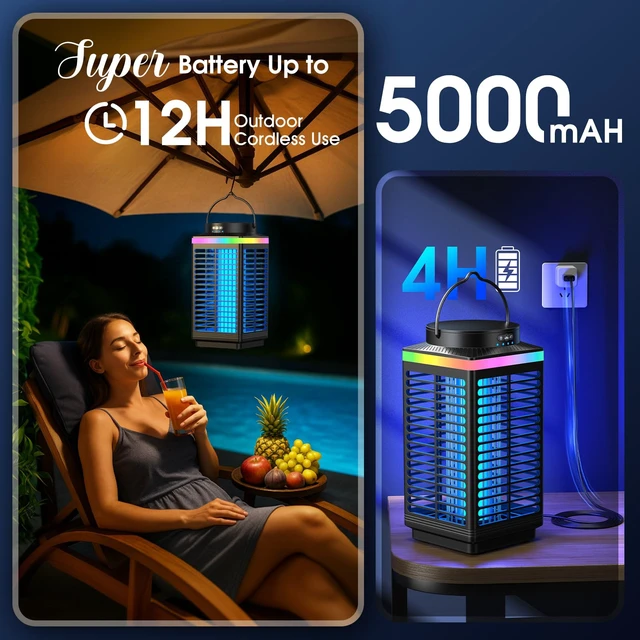 Alt view image 4 of 7 - Bug Zapper Outdoor, 4-in-1 4200V Electric Mosquito Zapper, Rechargeable Bug Zapper Cordless Fly Zapper with LED Night Light, Waterproof IP68, Portable & Wireless Insect Zapper for Patio