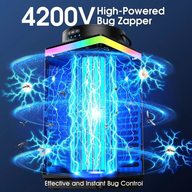 Alt view image 7 of 7 - Bug Zapper Outdoor, 4-in-1 4200V Electric Mosquito Zapper, Rechargeable Bug Zapper Cordless Fly Zapper with LED Night Light, Waterproof IP68, Portable & Wireless Insect Zapper for Patio