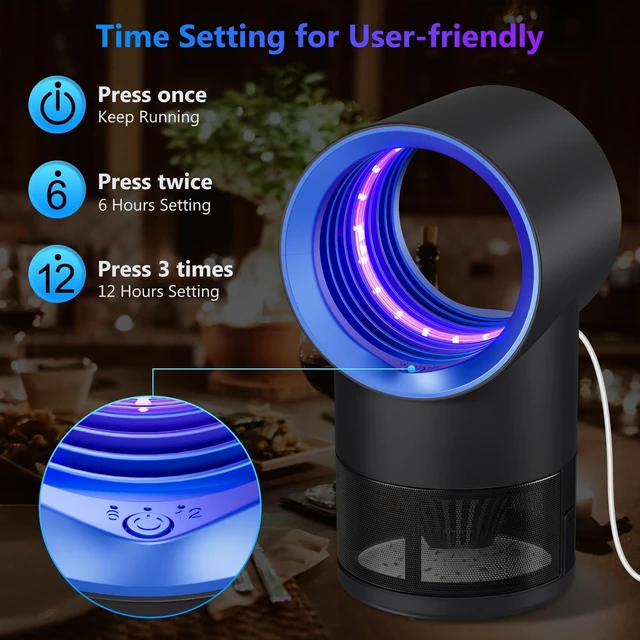 Alt view image 5 of 7 - Fly Trap Indoor,Blue Gnat Traps House Indoor,Indoor Insect Trap with Timer | Fruit Fly Trap Indoors Suctions & Captures, 6/12Hr Timer, Kid & Pet Friendly, Low Noise, 10 Refills