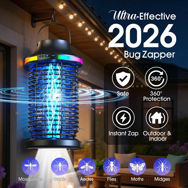 Alt view image 2 of 7 - Bug Zapper Outdoor Rechargeable, 2026 Upgraded 4200V Electric Mosquito Zapper, 5-in-1 Waterproof Bug Zapper Cordless Portable Insect Zapper for Patio Camping Home