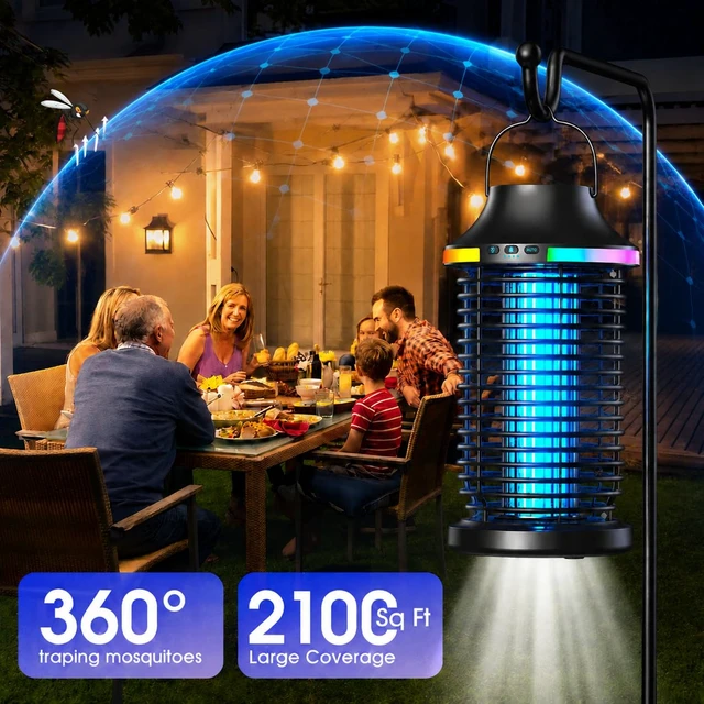 Alt view image 3 of 7 - Bug Zapper Outdoor Rechargeable, 2026 Upgraded 4200V Electric Mosquito Zapper, 5-in-1 Waterproof Bug Zapper Cordless Portable Insect Zapper for Patio Camping Home