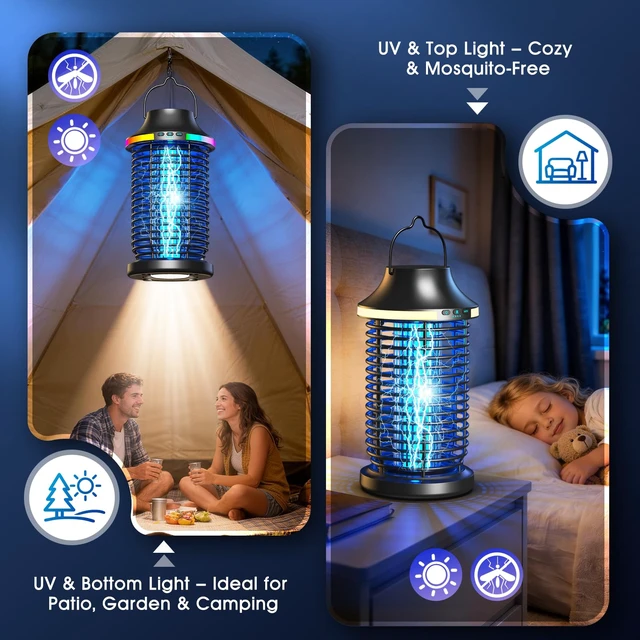 Alt view image 4 of 7 - Bug Zapper Outdoor Rechargeable, 2026 Upgraded 4200V Electric Mosquito Zapper, 5-in-1 Waterproof Bug Zapper Cordless Portable Insect Zapper for Patio Camping Home