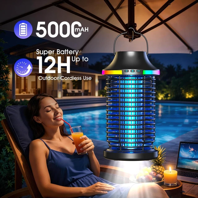 Alt view image 5 of 7 - Bug Zapper Outdoor Rechargeable, 2026 Upgraded 4200V Electric Mosquito Zapper, 5-in-1 Waterproof Bug Zapper Cordless Portable Insect Zapper for Patio Camping Home