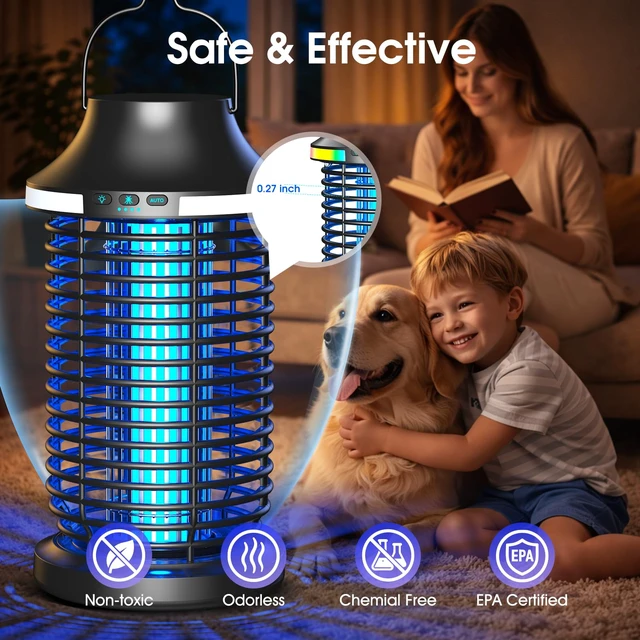 Alt view image 7 of 7 - Bug Zapper Outdoor Rechargeable, 2026 Upgraded 4200V Electric Mosquito Zapper, 5-in-1 Waterproof Bug Zapper Cordless Portable Insect Zapper for Patio Camping Home