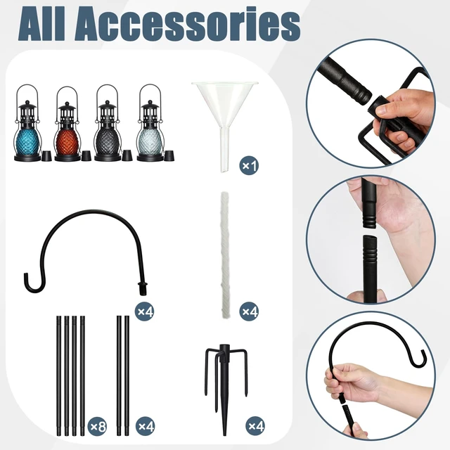 Alt view image 3 of 6 - Citronella Torches 12.5 oz,4-Prong Grounded Stake-4 Pcs,27"-55" Height Adjustment,Garden Torches for Outside for Party,Yard, Backyard