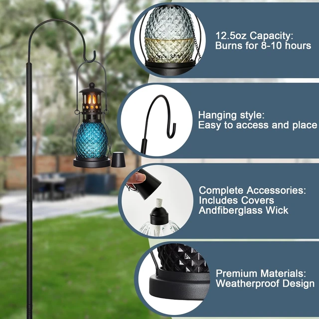 Alt view image 2 of 6 - Citronella Torches 12.5 oz,4-Prong Grounded Stake-4 Pcs,27"-55" Height Adjustment,Garden Torches for Outside for Party,Yard, Backyard