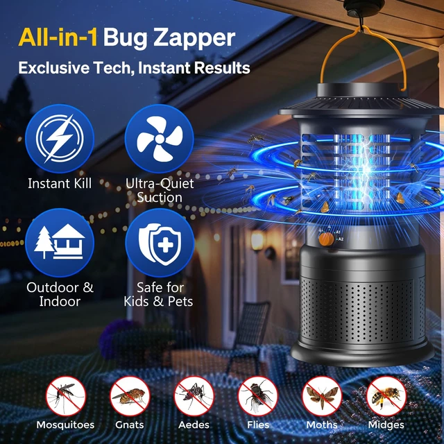 Alt view image 2 of 7 - Bug Zapper Outdoor Indoor, Smart Fly Trap, Auto ON/Off Mosquito Trap, Rechargeable 10000mAh Insect Zapper, 2-in-1 Suction & Zap, IPX5 Waterproof for Bedroom, Kitchen & Patio