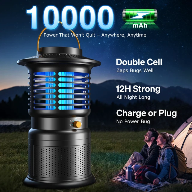 Alt view image 5 of 7 - Bug Zapper Outdoor Indoor, Smart Fly Trap, Auto ON/Off Mosquito Trap, Rechargeable 10000mAh Insect Zapper, 2-in-1 Suction & Zap, IPX5 Waterproof for Bedroom, Kitchen & Patio
