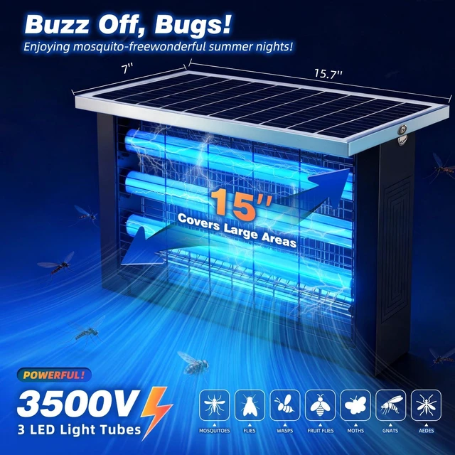 Alt view image 2 of 7 - Powerful Large Solar Bug Zapper for 3000 sq.ft with 13FT Extension Cord | Rechargeable Outdoor Mosqutio Killer with 13W Solar Panel, Waterproof Solar Bug Zapper for Patio Garden Backyard RV Camping