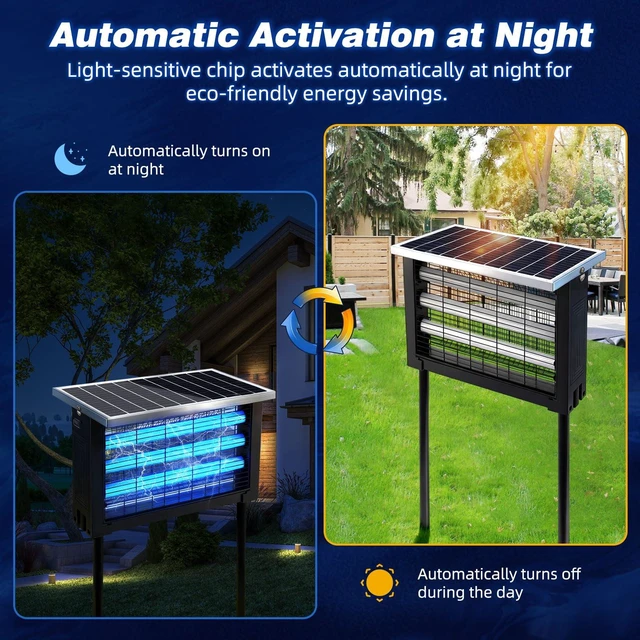 Alt view image 4 of 7 - Powerful Large Solar Bug Zapper for 3000 sq.ft with 13FT Extension Cord | Rechargeable Outdoor Mosqutio Killer with 13W Solar Panel, Waterproof Solar Bug Zapper for Patio Garden Backyard RV Camping
