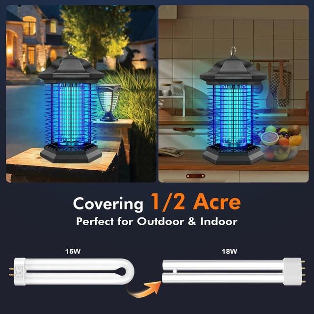 Alt view image 3 of 7 - Bug Zapper Outdoor & Indoor, 18W & 4400V, 1/2 Acre, 5.5-Ft Cord | 100% Improvement in Mosquito Control Effect, IPX4 Waterproof Electric Fly Zapper, Mosquito Trap for Patio, Backyard, Home