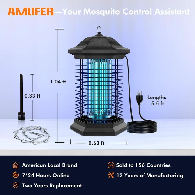 Alt view image 7 of 7 - Bug Zapper Outdoor & Indoor, 18W & 4400V, 1/2 Acre, 5.5-Ft Cord | 100% Improvement in Mosquito Control Effect, IPX4 Waterproof Electric Fly Zapper, Mosquito Trap for Patio, Backyard, Home