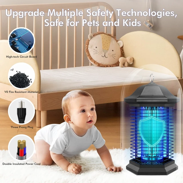 Alt view image 6 of 7 - Bug Zapper Outdoor & Indoor, 18W & 4400V, 1/2 Acre, 5.5-Ft Cord | 100% Improvement in Mosquito Control Effect, IPX4 Waterproof Electric Fly Zapper, Mosquito Trap for Patio, Backyard, Home