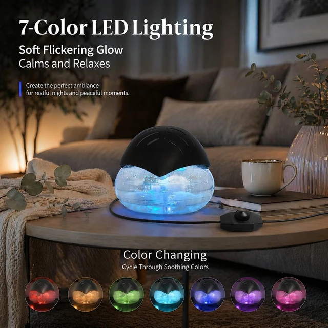 Alt view image 6 of 7 - Air FreshenerBlack - for Home, Bedroom, Office and Warehouse - Essential Oil Aroma Diffuser with LED Color Night Light and Soothing Water Flow Sound - for Pets and Smokers.