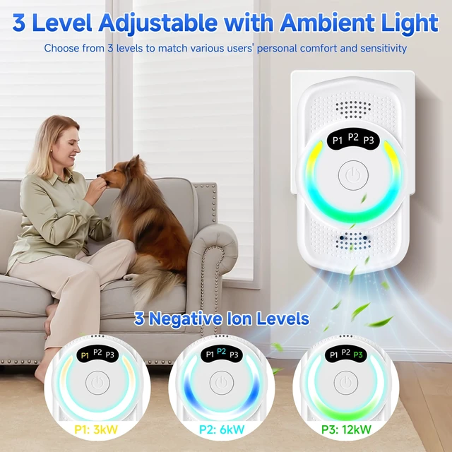 Alt view image 5 of 7 - or Home 4 Pack, Adjustable Negative Ion Plug In Air Purifier | 3 Levels & Indicator Light, Portable Air Cleaner Smoke Dust Pets Odor Eliminator, Mini Air Freshener Ozone-Free &