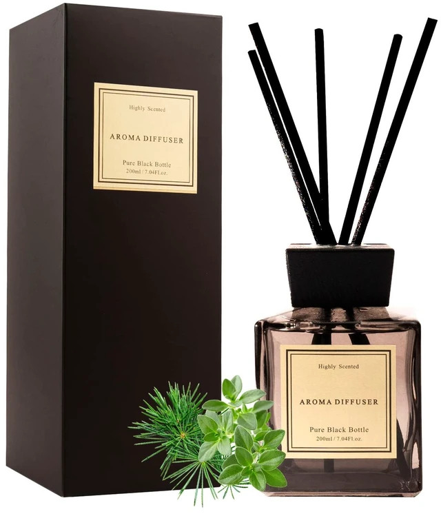 Main image of White Musk Cedar Reed Diffuser Freshen Up Your Living Space Transform Your Home with Natural Fragrance Room Scent Diffuser with 5 Diffuser Sticks 7.04 oz - Black