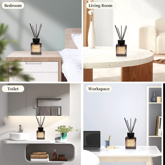 Alt view image 4 of 6 - White Musk Cedar Reed Diffuser Freshen Up Your Living Space Transform Your Home with Natural Fragrance Room Scent Diffuser with 5 Diffuser Sticks 7.04 oz - Black