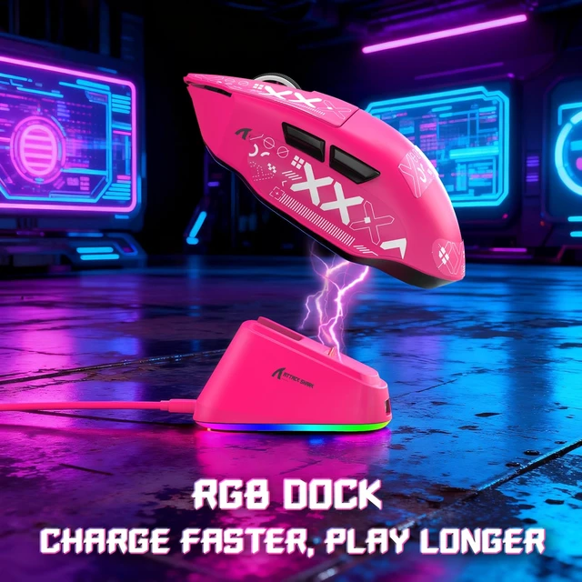 Alt view image 4 of 7 - V6 65g Wireless Gaming Mouse with RGB Magnetic Charging Dock,BT/2.4G Wireless/Wired Mouse 1K Polling,PixArt PAW3311 Sensor,25K DPI,Tape,Programmable Gamer Mice for PC/Win/Mac (Rose)