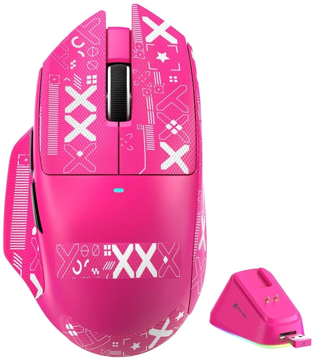 Main image of V6 65g Wireless Gaming Mouse with RGB Magnetic Charging Dock,BT/2.4G Wireless/Wired Mouse 1K Polling,PixArt PAW3311 Sensor,25K DPI,Tape,Programmable Gamer Mice for PC/Win/Mac (Rose)