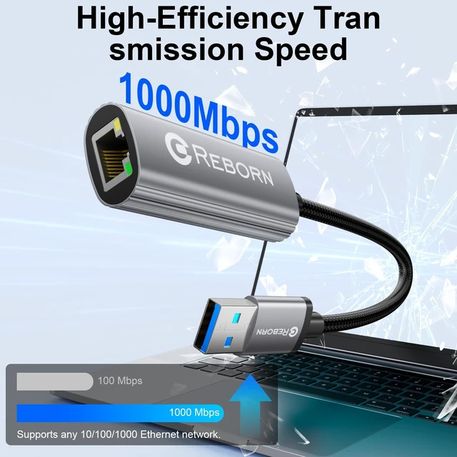 Alt view image 2 of 7 - USB to Ethernet Adapter, 1000Mbps USB 3.0 to RJ45 Gigabit Converter | USB-A to Ethernet LAN Network Adapter, for Laptop, Desktop PC, Windows macOS Linux Chromebook & More