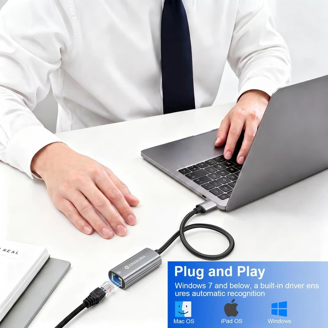 Alt view image 4 of 7 - USB to Ethernet Adapter, 1000Mbps USB 3.0 to RJ45 Gigabit Converter | USB-A to Ethernet LAN Network Adapter, for Laptop, Desktop PC, Windows macOS Linux Chromebook & More