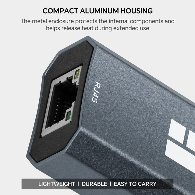 Alt view image 6 of 7 - USB 3.0 to Ethernet Adapter, 1000Mbps, RJ45, HR-DA101 A, Gray | Detachable USB-A Cable | Gigabit Wired Connection | Aluminum Housing | Windows/macOS/Linux Compatible