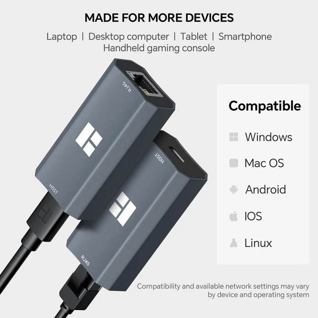 Alt view image 7 of 7 - USB 3.0 to Ethernet Adapter, 1000Mbps, RJ45, HR-DA101 A, Gray | Detachable USB-A Cable | Gigabit Wired Connection | Aluminum Housing | Windows/macOS/Linux Compatible