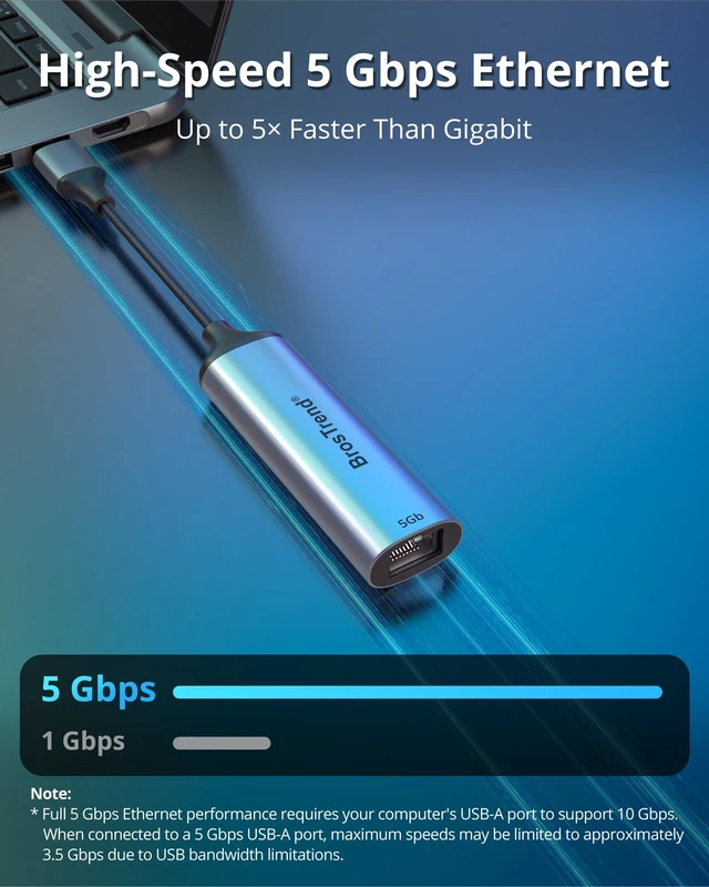 Alt view image 3 of 6 - 5Gbps USB to Ethernet Adapter for Laptop Desktop PC, Plug & Play | 5 Gigabit Aluminum USB Ethernet Adapter for Windows, Linux (Kernel 7.1+), ChromeOS MacOS, USB3.2 to RJ45, Lifetime Protection
