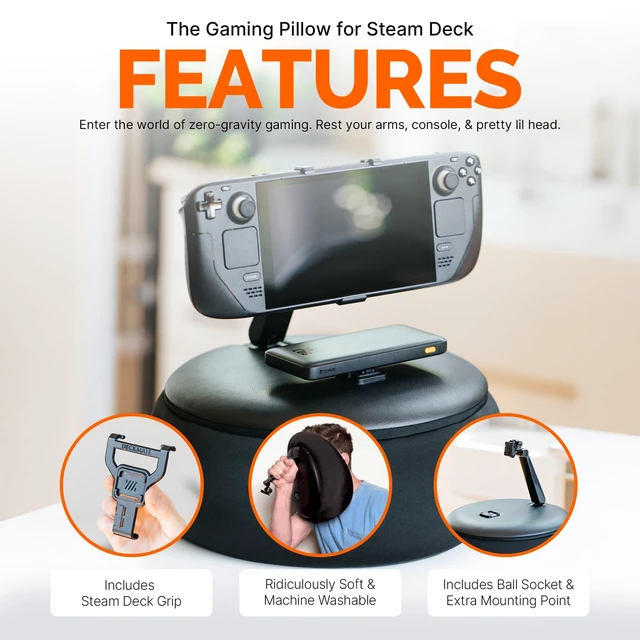 Alt view image 2 of 7 - Gaming Pillow for Steam Deck OLED & LCD, Experience Zero Gravity Gaming | Ridiculously Soft Pillow for Handheld Gaming with Zero Arm Fatigue & 360° Adjustability, Accessories for Steam Deck OLED/LCD