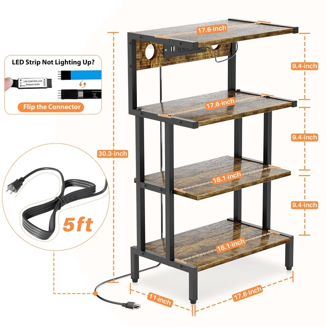 Alt view image 3 of 7 - 4-Tier Video Game Console Shelf, Stereo Racks - Media Stand | with Outlet & RGB Light, Gaming Shelf for PS5 Xbox Games Organizer, Small Entertainment Center, AV Media Stand for CD DVD