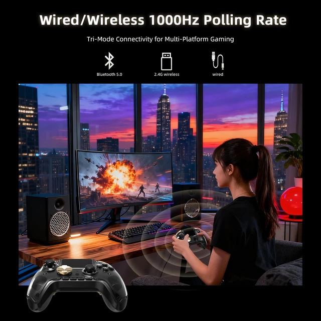 Alt view image 5 of 7 - RG G01 Interactive Screen Wireless Gaming Controller Compatible with PC/Steam/Linux/Android/Switch/IOS 2.4G Wireless Bluetooth Controller Gamepad Hall Effect Triggers(Black)