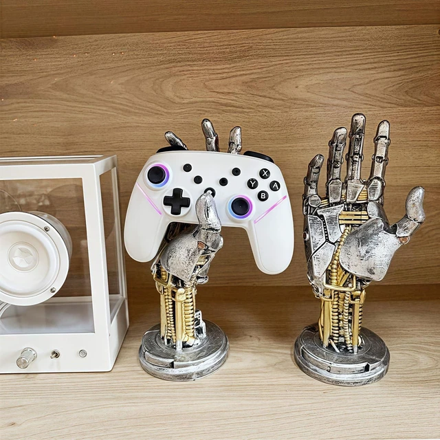 Alt view image 3 of 6 - Hand Controller Stand, Steampunk Resin Gaming Decor (Silver) | Gaming Accessory Holder for PS5, Xbox, PC, Resin Art Desk Decor for Gamers, Modern Home & Gaming Room Decor, Unique Gift Idea