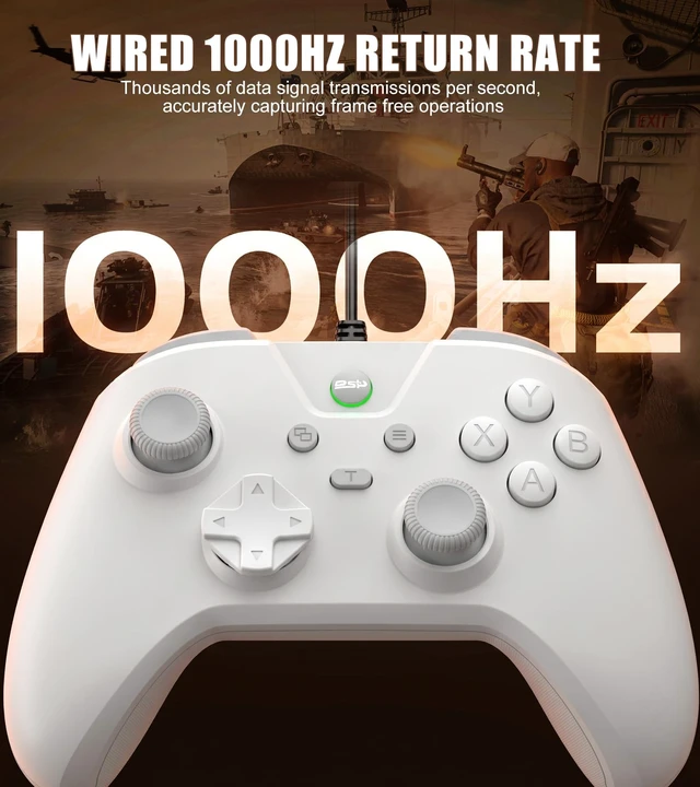 Alt view image 4 of 7 - Wired Controller for Android/Tablet/Windows PC/Switch/PS4/PS3, 1000Hz Polling Rate Plug and Play Gaming Gamepad Joystick with USB C Adapter, Dual Motors, Turbo, 6.56ft Cable,Ultra-Low Latency -White