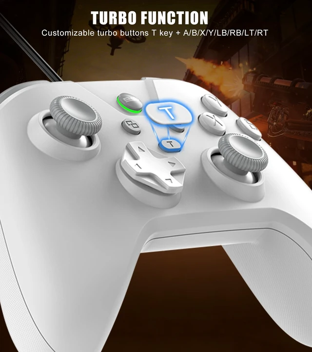 Alt view image 7 of 7 - Wired Controller for Android/Tablet/Windows PC/Switch/PS4/PS3, 1000Hz Polling Rate Plug and Play Gaming Gamepad Joystick with USB C Adapter, Dual Motors, Turbo, 6.56ft Cable,Ultra-Low Latency -White