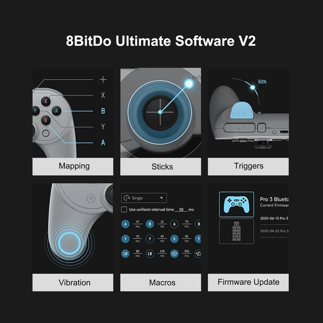 Alt view image 7 of 7 - Pro 3 Bluetooth Controller for Switch/Switch 2,TMR Joysticks, Purple | For Apple, Windows, SteamOS, Android, Swappable ABXY Buttons, Hall/Tactile Triggers, Back Buttons&R4/L4 Bumpers,Charging Dock