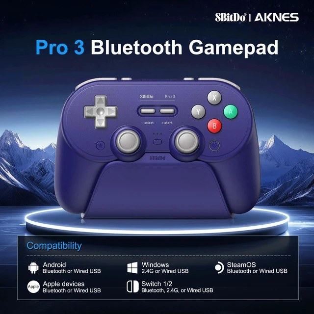Alt view image 2 of 7 - Pro 3 Bluetooth Controller for Switch/Switch 2,TMR Joysticks, Purple | For Apple, Windows, SteamOS, Android, Swappable ABXY Buttons, Hall/Tactile Triggers, Back Buttons&R4/L4 Bumpers,Charging Dock