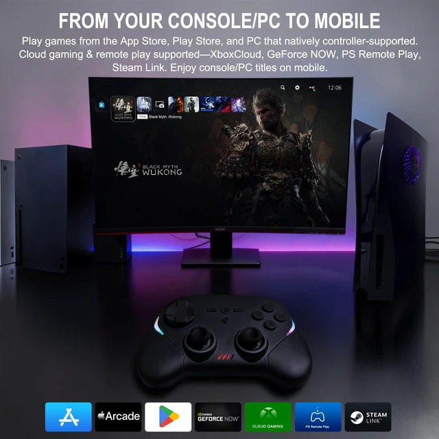 Alt view image 3 of 7 - Mobile Gaming Controller, Wireless Game Controller for iPad/Tablet/iPhone/Android/Switch/Switch 2/Lite/OLED/PC, Handheld Gamepad with Hall Effect Joysticks/Triggers/6-Axis Gyro - Black