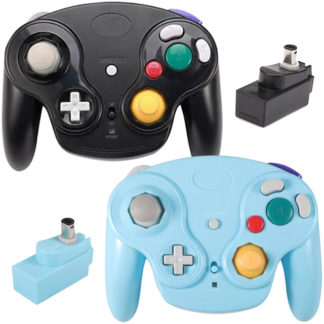 Main image of Wireless Game Cube Controller, 2 Pieces 2.4G Wireless Classic Gamepad with Receiver Adapter for Wii Game Cube NGC GC (Black and Blue)